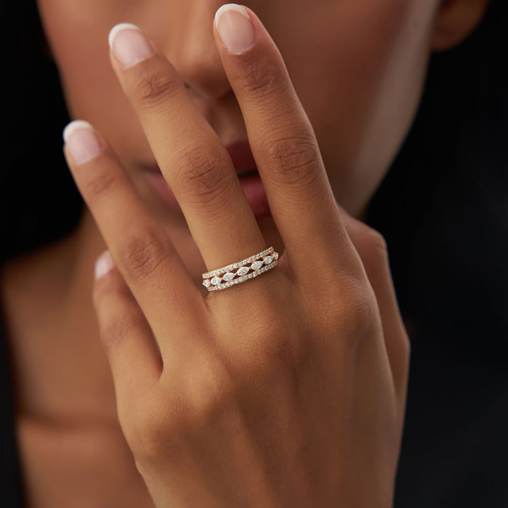 Double Row Floating Marquise and Round Wedding Band - Doozy Diamonds
