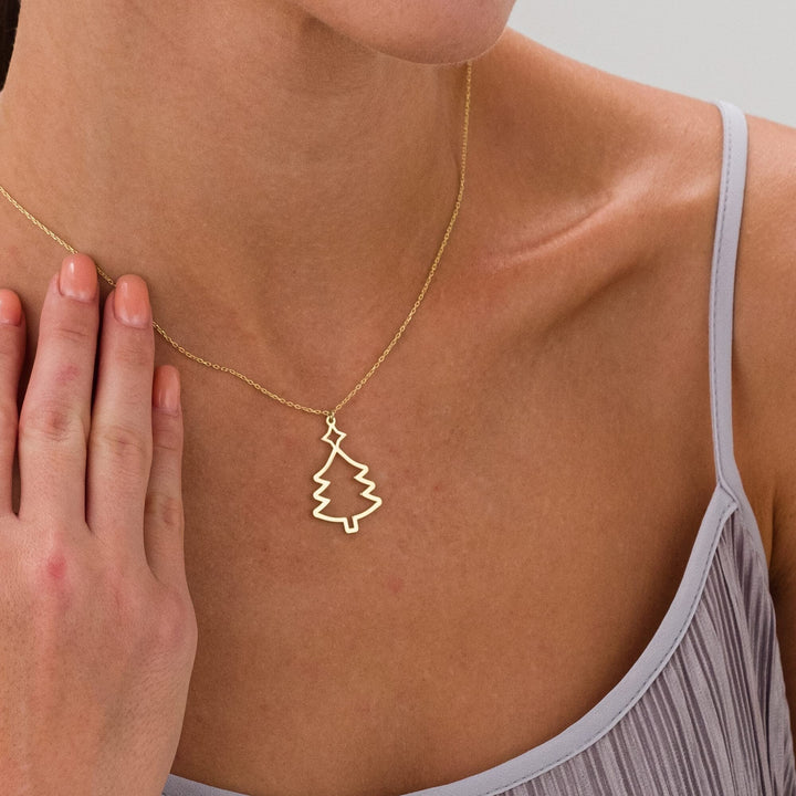 14K Gold Plated Christmas Pine Tree Necklace Pendant Gift For Her - Doozy Diamonds