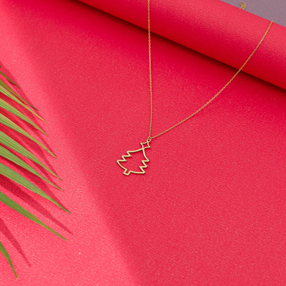 14K Gold Plated Christmas Pine Tree Necklace Pendant Gift For Her - Doozy Diamonds