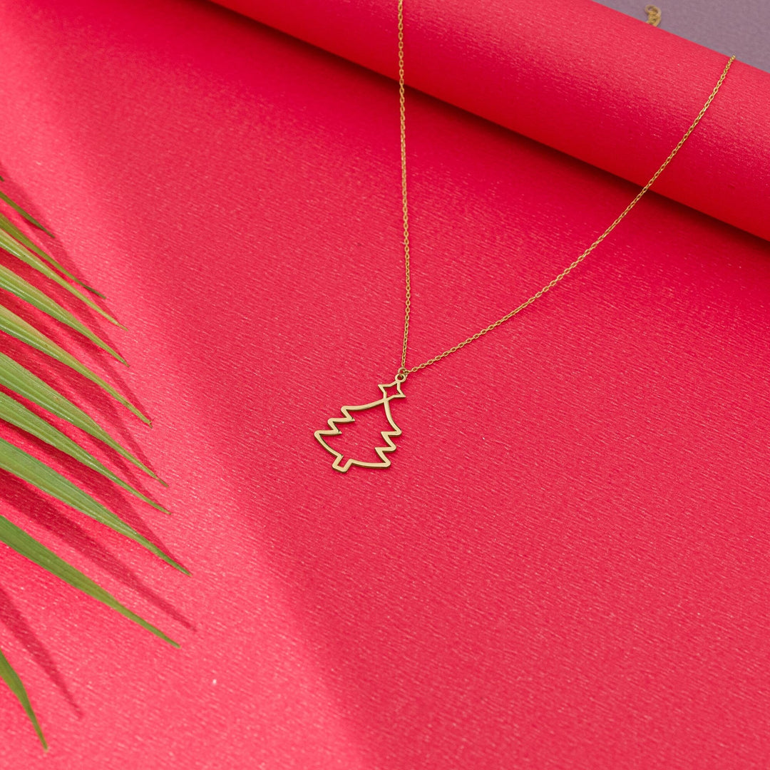 14K Gold Plated Christmas Pine Tree Necklace Pendant Gift For Her - Doozy Diamonds