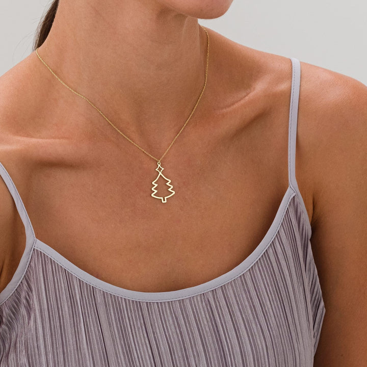 14K Gold Plated Christmas Pine Tree Necklace Pendant Gift For Her - Doozy Diamonds