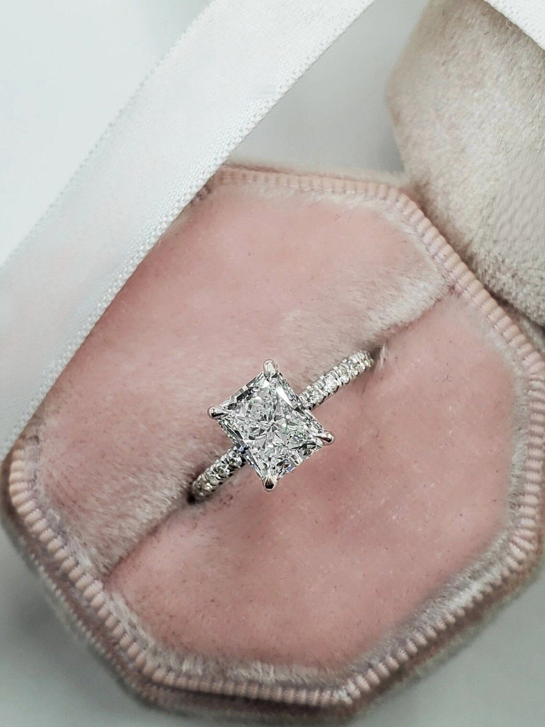 Buy 2.50CT radiant hidden halo lab grown diamond engagement ring online