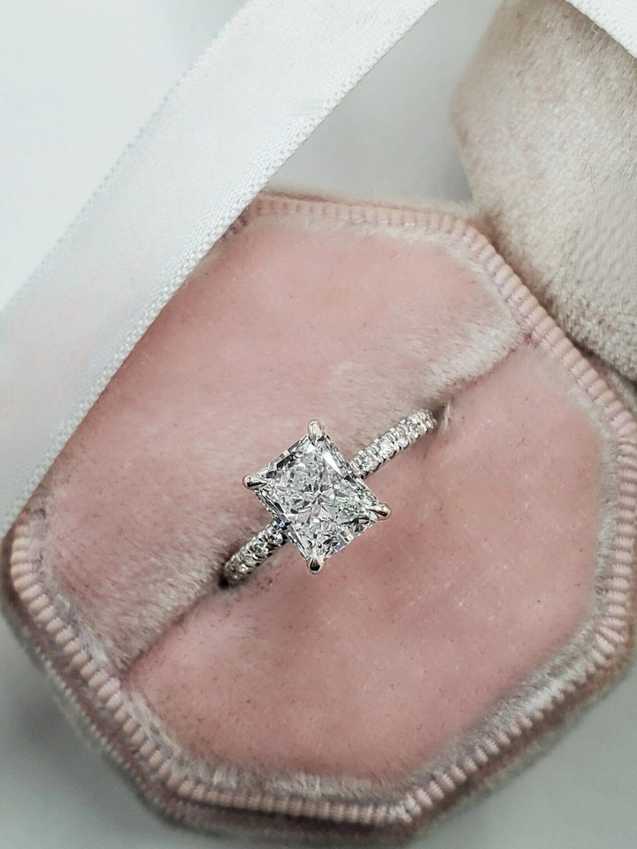Buy 2.50CT radiant hidden halo lab grown diamond engagement ring online