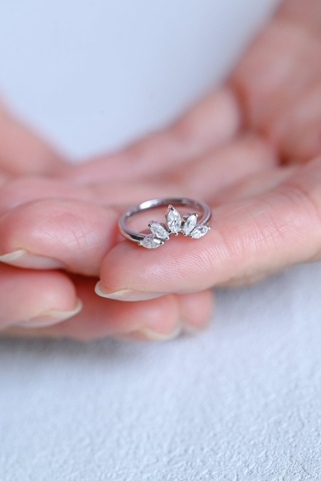Marquise lab grown diamond band worn on hand