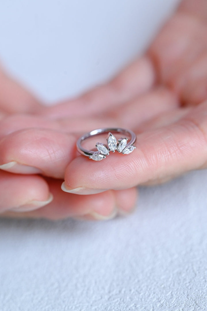 Marquise lab grown diamond band worn on hand