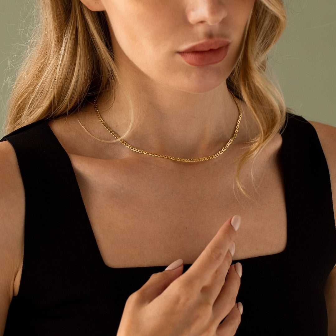 Cuban Link Thin Chain Necklace for Her in 14K Yellow Gold - Doozy Diamonds
