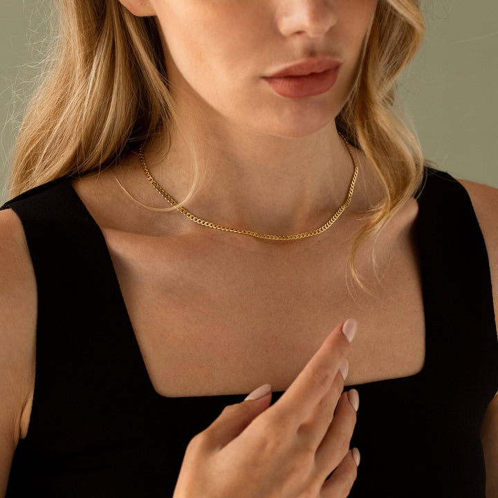 Cuban Link Thin Chain Necklace for Her in 14K Yellow Gold - Doozy Diamonds