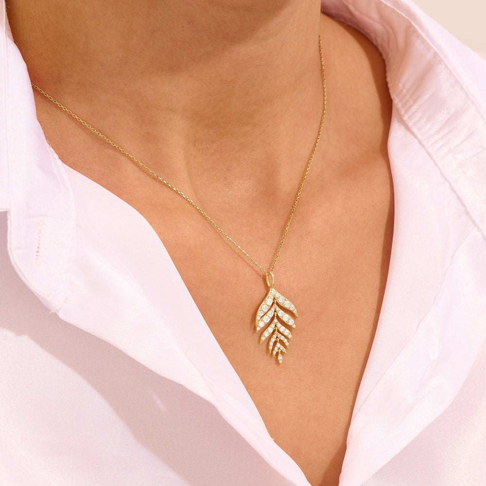 Round Cut Diamond Leaf Pendant Necklace Gift for Her - Doozy Diamonds