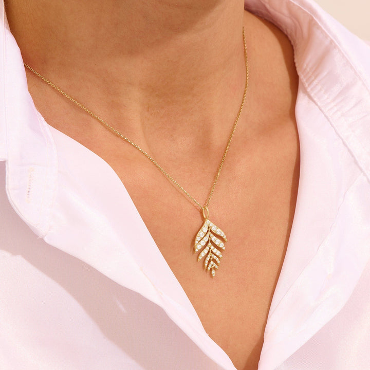 Round Cut Diamond Leaf Pendant Necklace Gift for Her - Doozy Diamonds