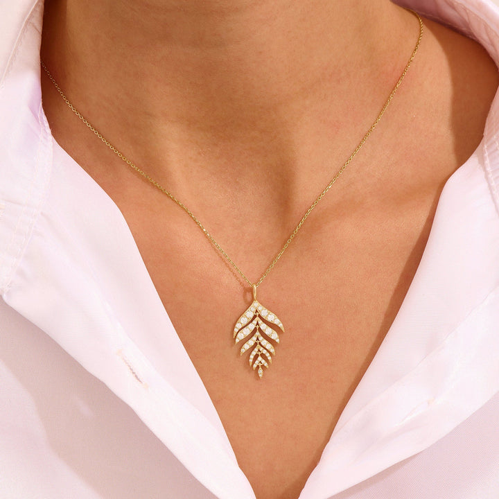 Round Cut Diamond Leaf Pendant Necklace Gift for Her - Doozy Diamonds