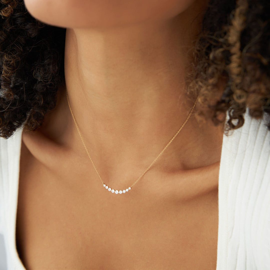 Round Cut Curved Diamond Necklace 14K Gold Ring for Women - Doozy Diamonds