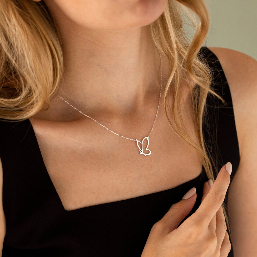 14K Solid Gold Butterfly Necklace for Her Everyday Necklace - Doozy Diamonds