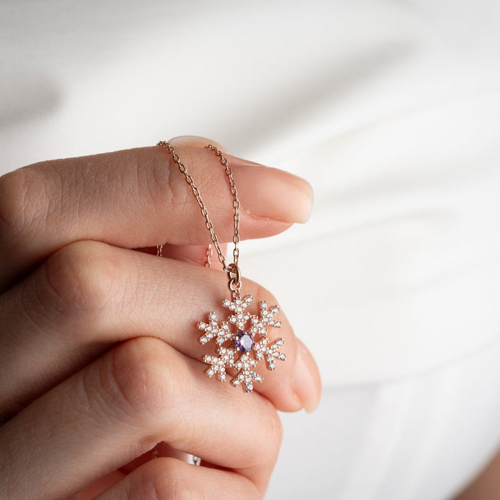 Round Cut Diamond Sparkly Snowflake Necklace for Christmas Gift - Doozy Diamonds