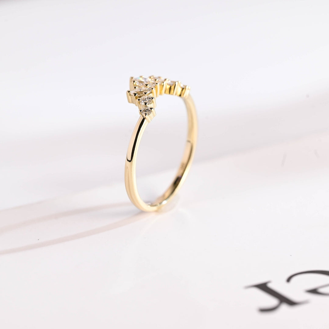Round Marquise diamond band stacked with engagement ring