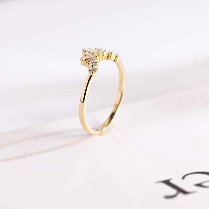 Round Marquise diamond band stacked with engagement ring