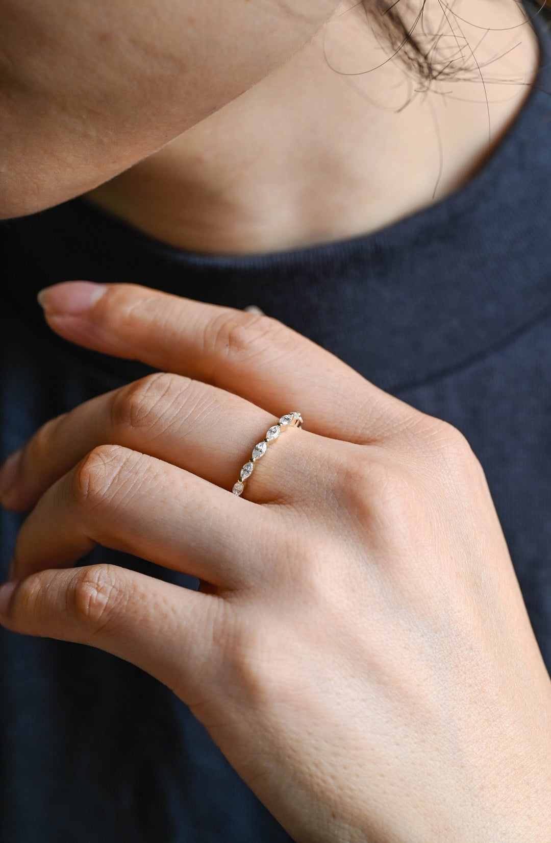 Marquise diamond wedding band in white gold