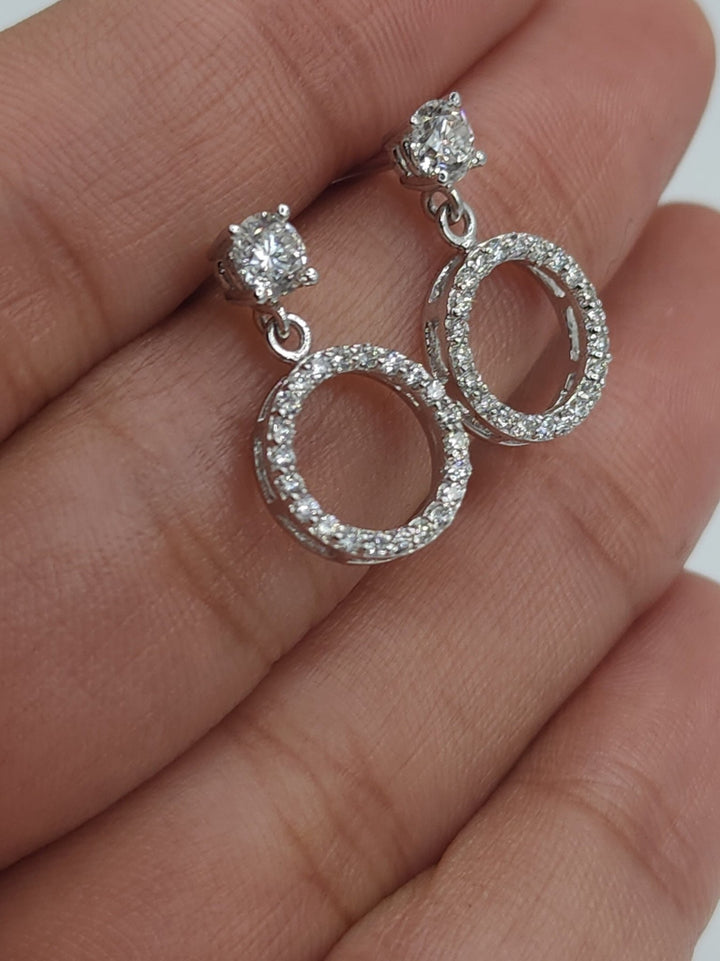 Round Cut Diamond Open Circle Earrings in 14K Solid Gold - Doozy Diamonds
