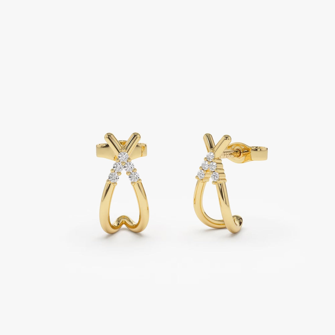 14k Gold Criss Cross Half Hoop Diamond Stud Earrings for Wife - Doozy Diamonds