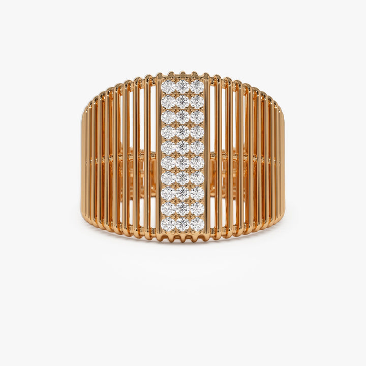 Pave Diamond Ribbed Stacking Band Gift for Women - Doozy Diamonds