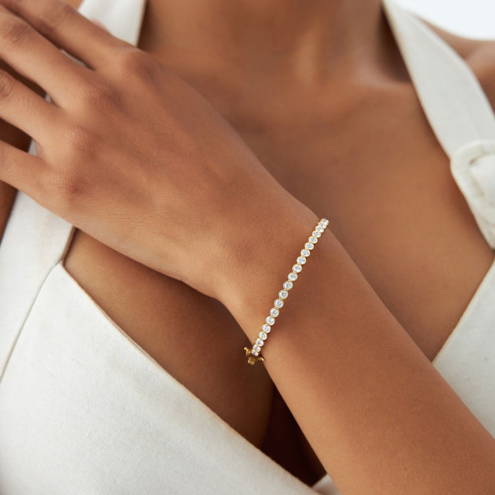 Bezel Set Round Cut Diamond Bracelet Bangle for Her - Doozy Diamonds