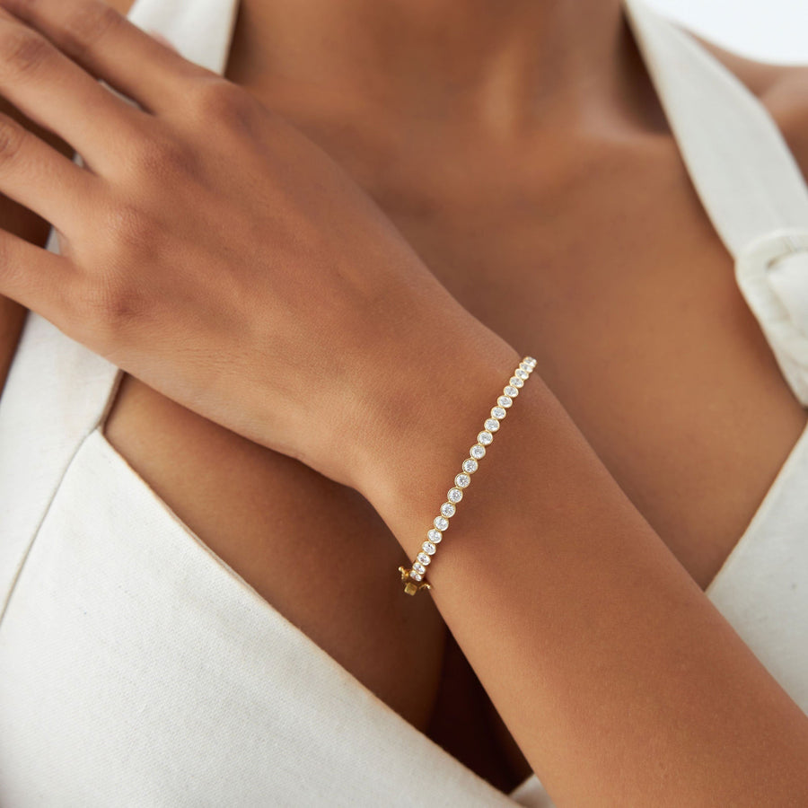 Bezel Set Round Cut Diamond Bracelet Bangle for Her - Doozy Diamonds