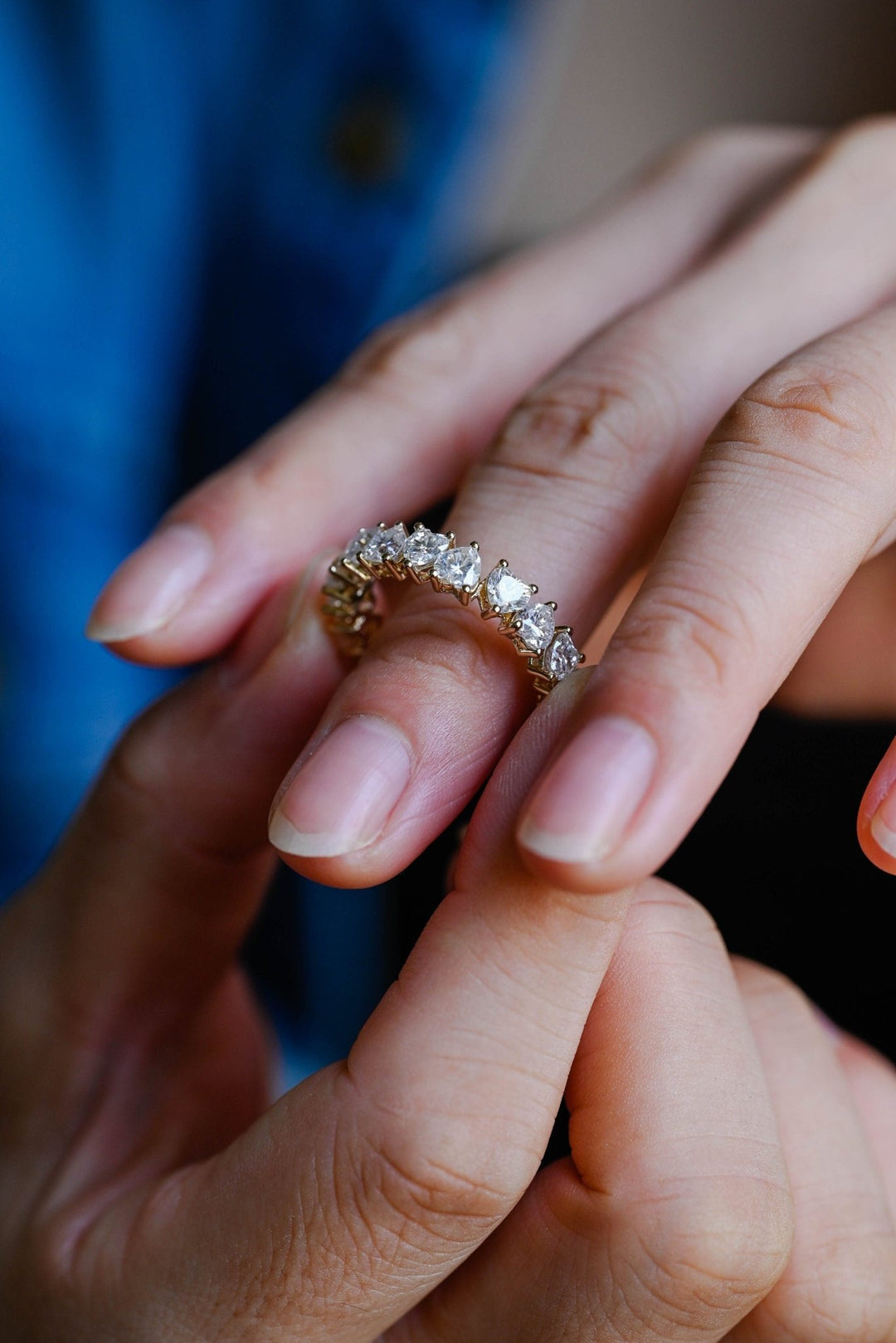Heart heart diamond wedding band front view