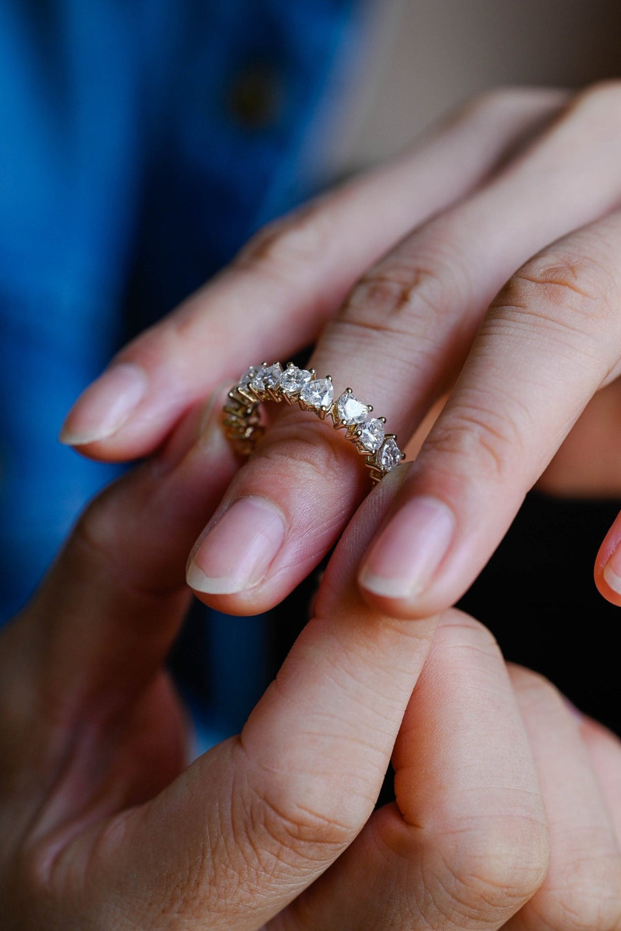 Heart heart diamond wedding band front view