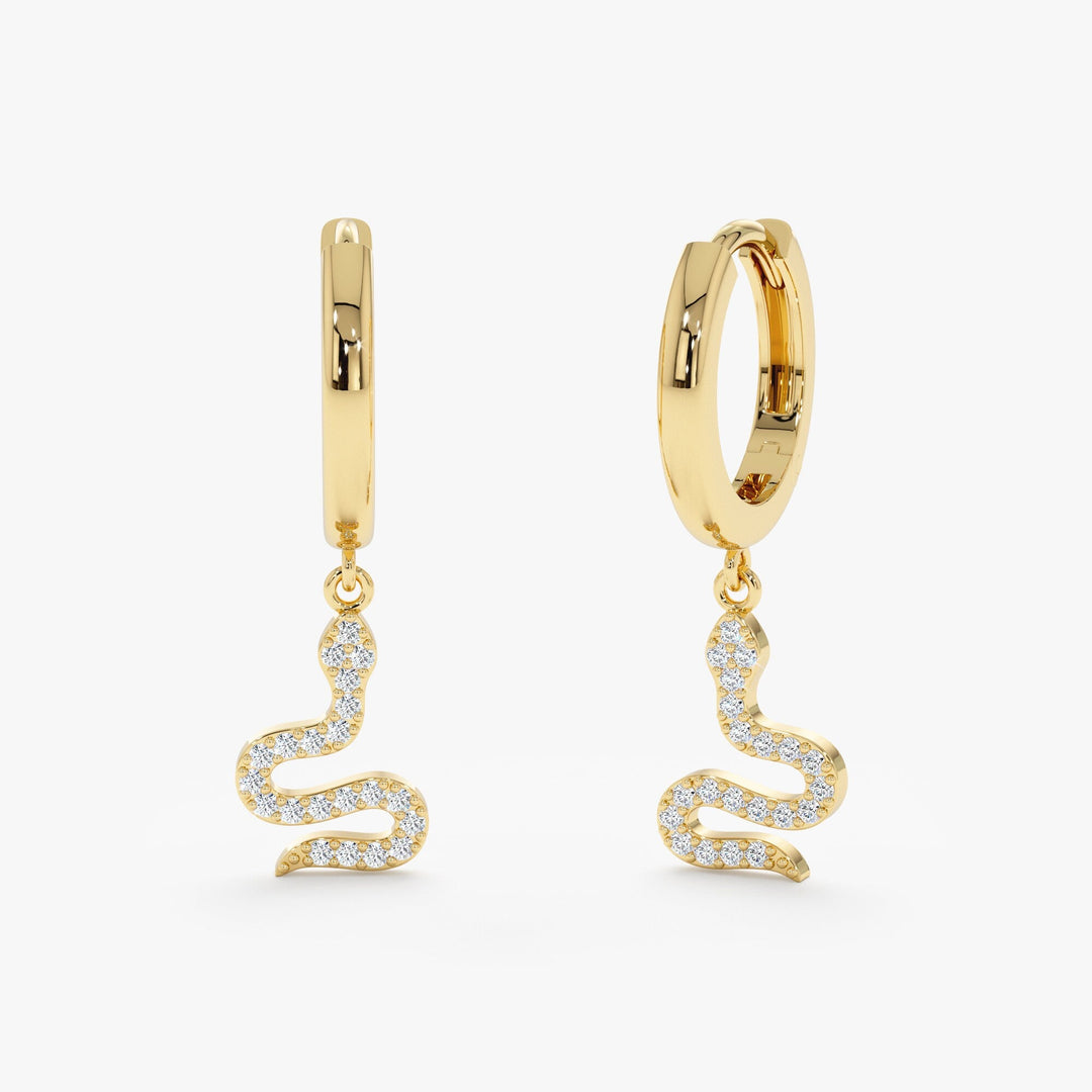 Round Cut Diamond Snake Charm Huggies Earrings for Women - Doozy Diamonds