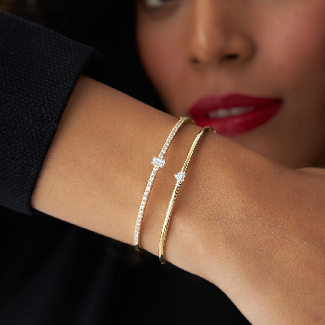 Emerald Shape Diamond and Gold Bracelet Bangle for Women - Doozy Diamonds