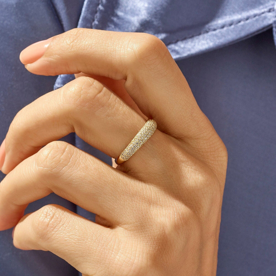 Round Cut Diamond Dome Gold Ring Gift for Women - Doozy Diamonds