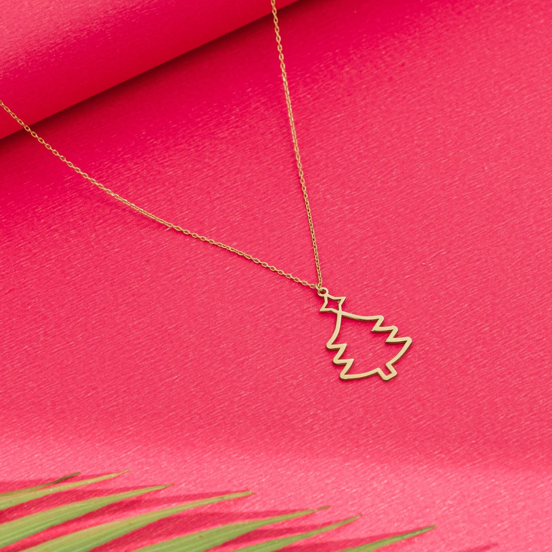14K Gold Plated Christmas Pine Tree Necklace Pendant Gift For Her - Doozy Diamonds