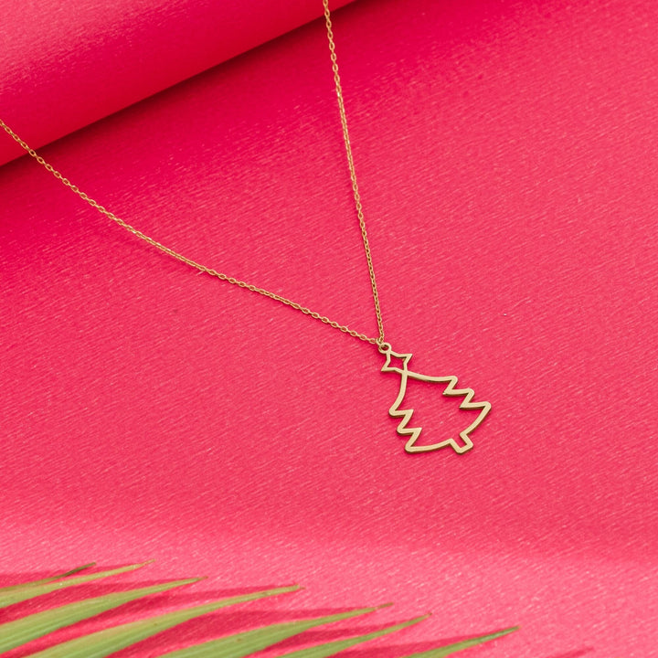 14K Gold Plated Christmas Pine Tree Necklace Pendant Gift For Her - Doozy Diamonds