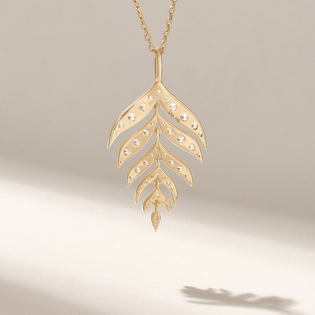 Round Cut Diamond Leaf Pendant Necklace Gift for Her - Doozy Diamonds