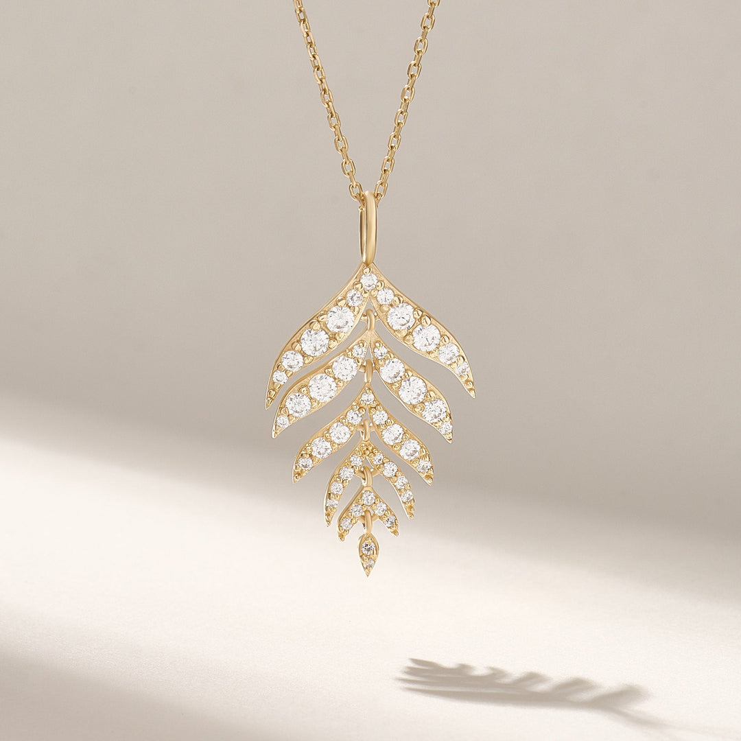 Round Cut Diamond Leaf Pendant Necklace Gift for Her - Doozy Diamonds