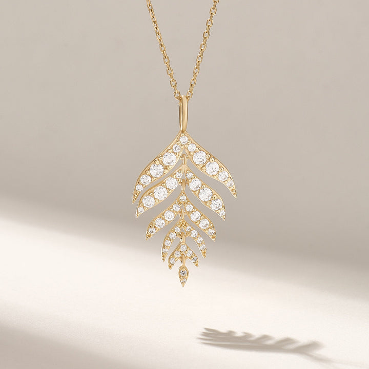 Round Cut Diamond Leaf Pendant Necklace Gift for Her - Doozy Diamonds