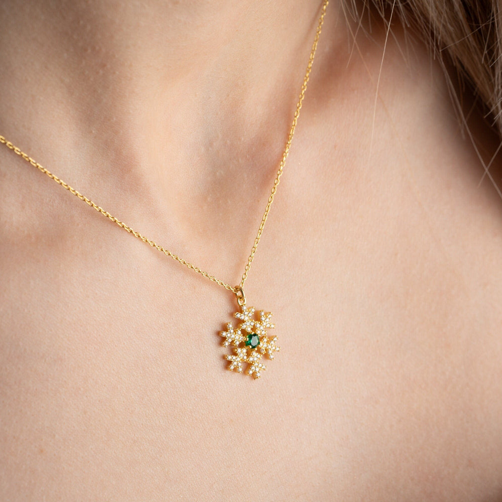 Round Cut Diamond Sparkly Snowflake Necklace for Christmas Gift - Doozy Diamonds