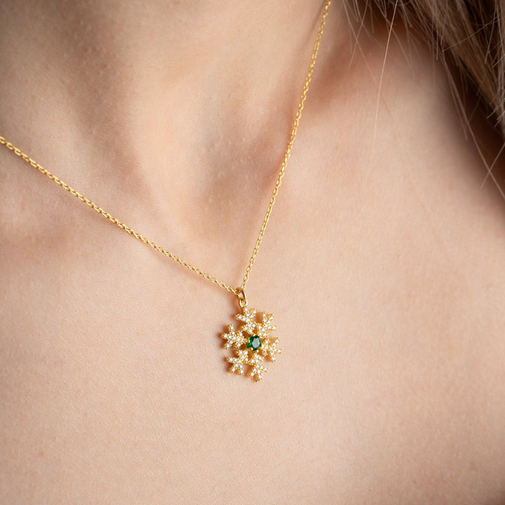 Round Cut Diamond Sparkly Snowflake Necklace for Christmas Gift - Doozy Diamonds