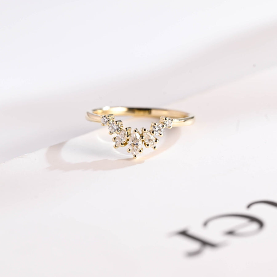Round Marquise round marquise diamond wedding band front view