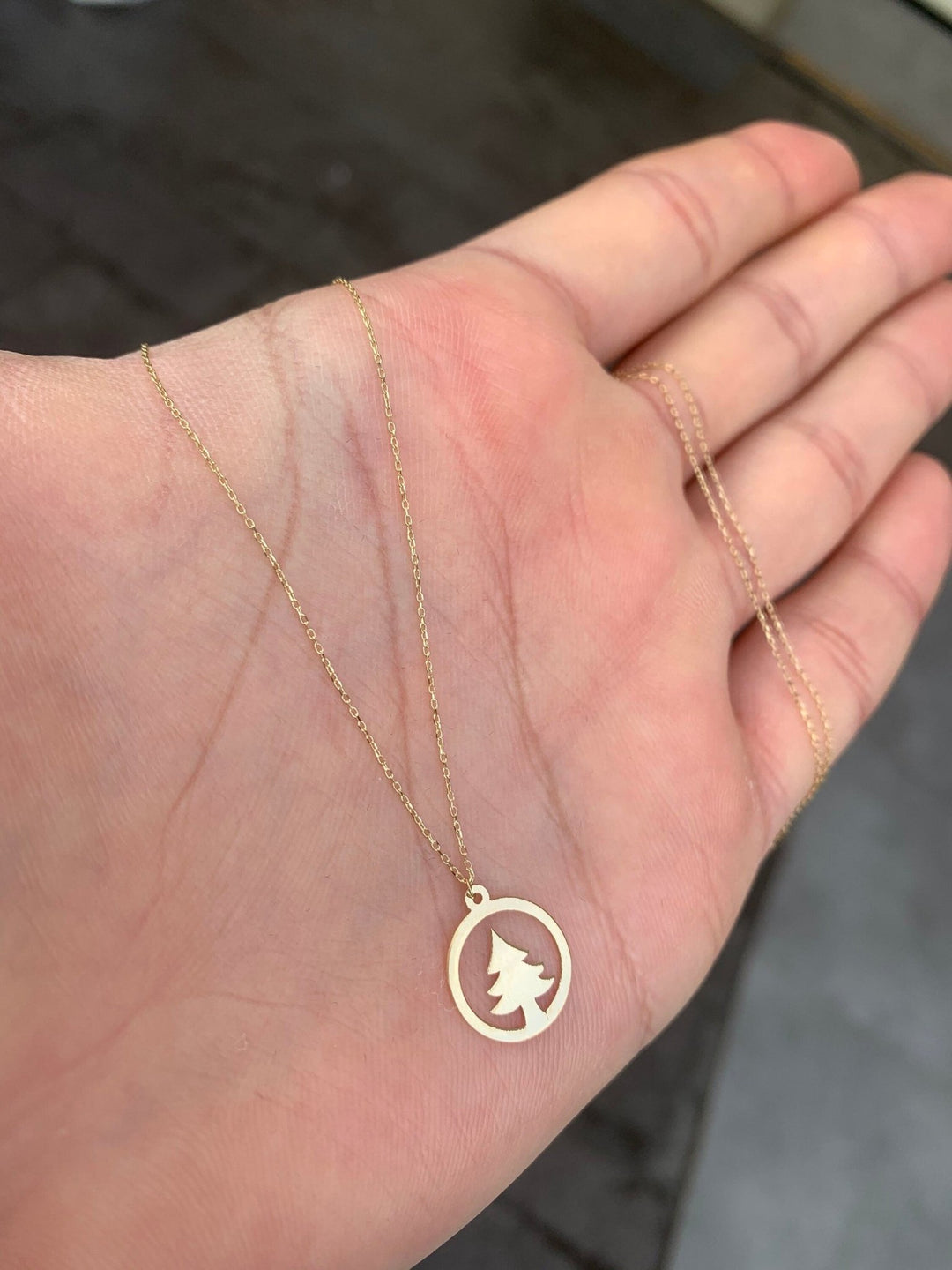Christmas Pine Tree Pendant Necklace Gift For Women in 14K Gold - Doozy Diamonds