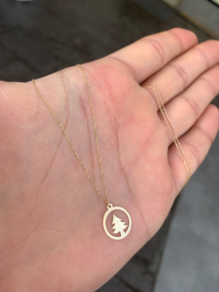Christmas Pine Tree Pendant Necklace Gift For Women in 14K Gold - Doozy Diamonds