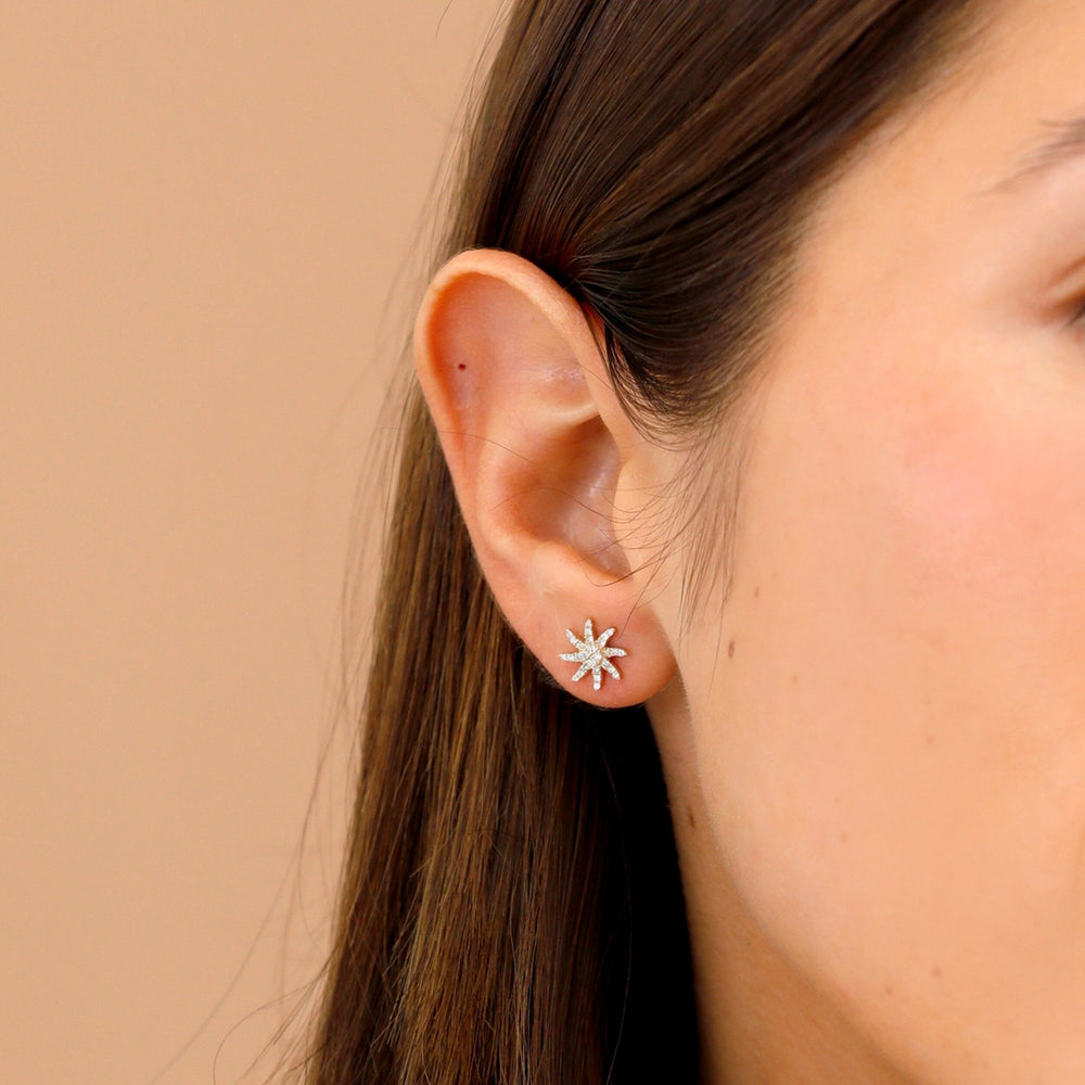 Round Cut Diamond Sunburst Stud Earrings for Her - Doozy Diamonds