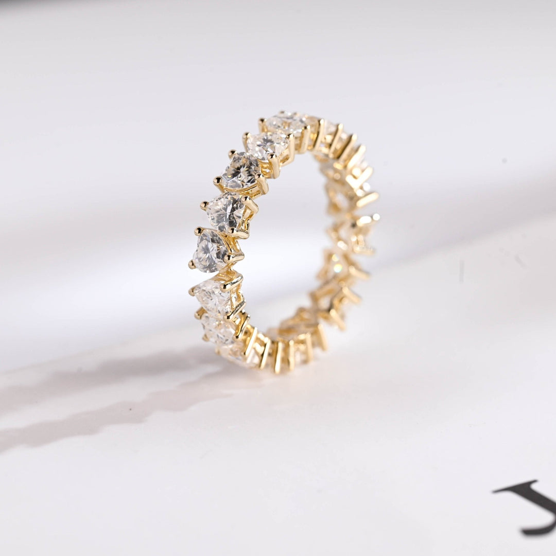 Side view of heart diamond wedding band
