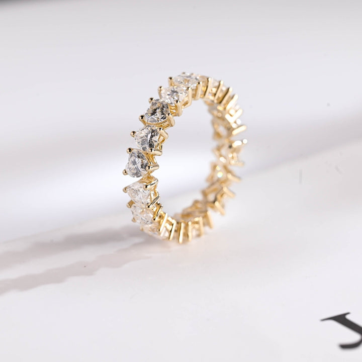 Side view of heart diamond wedding band