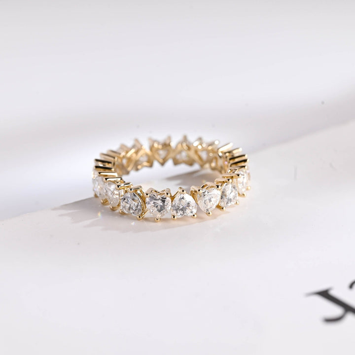Heart lab grown diamond band worn on hand