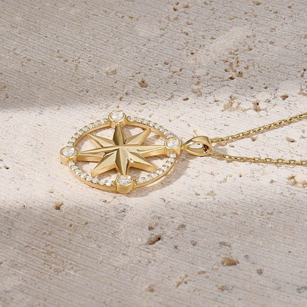Compass Diamond lab grown diamond Necklace in 14K Yellow Gold - Doozy Diamonds