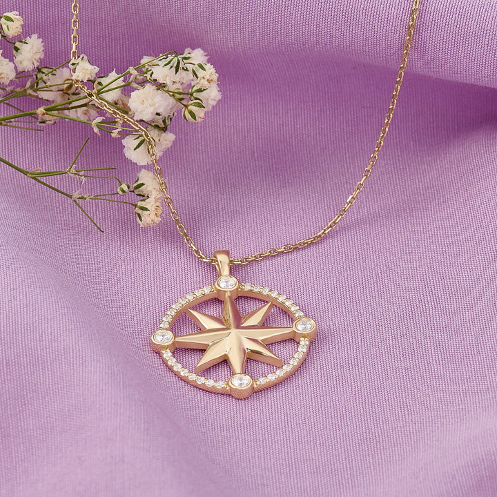 Compass Diamond lab grown diamond Necklace in 14K Yellow Gold - Doozy Diamonds