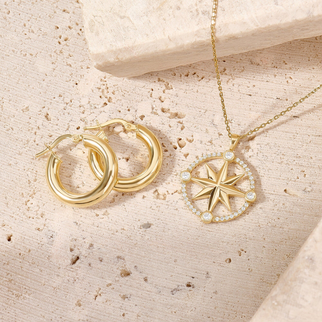 Compass Diamond lab grown diamond Necklace in 14K Yellow Gold - Doozy Diamonds