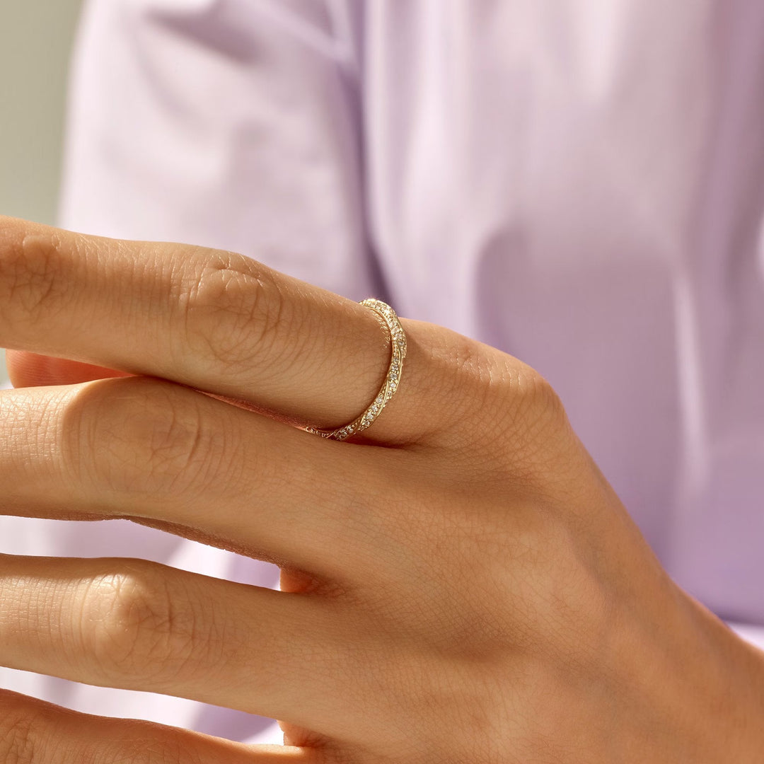 Round Cut Twisted lab grown diamond Wedding Ring In 10K Gold - Doozy Diamonds