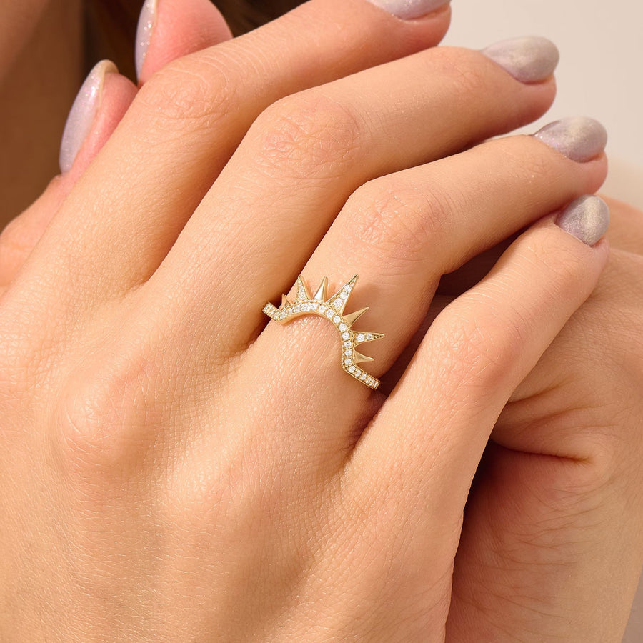 Round Cut Diamond Sunbeam Curved Wedding Band for Women - Doozy Diamonds