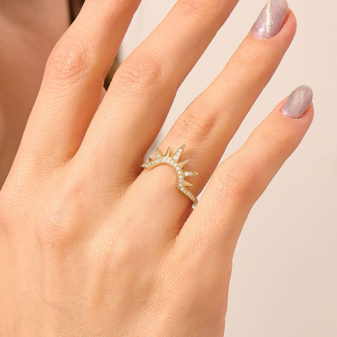 Round Cut Diamond Sunbeam Curved Wedding Band for Women - Doozy Diamonds